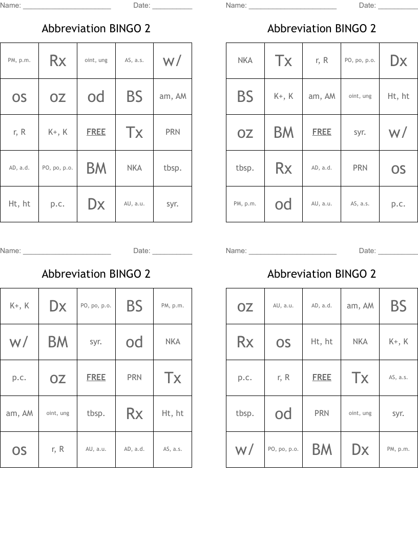 Abbreviation BINGO 2