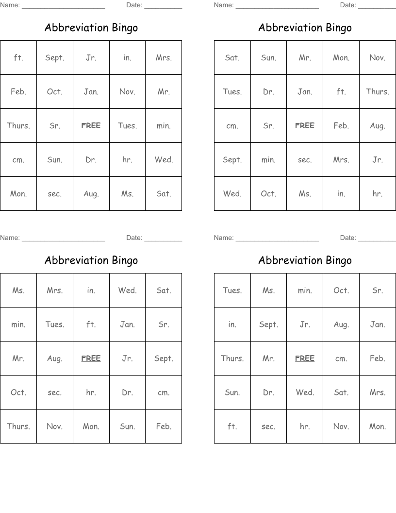 Abbreviation Bingo