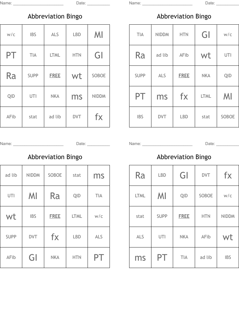Abbreviation Bingo
