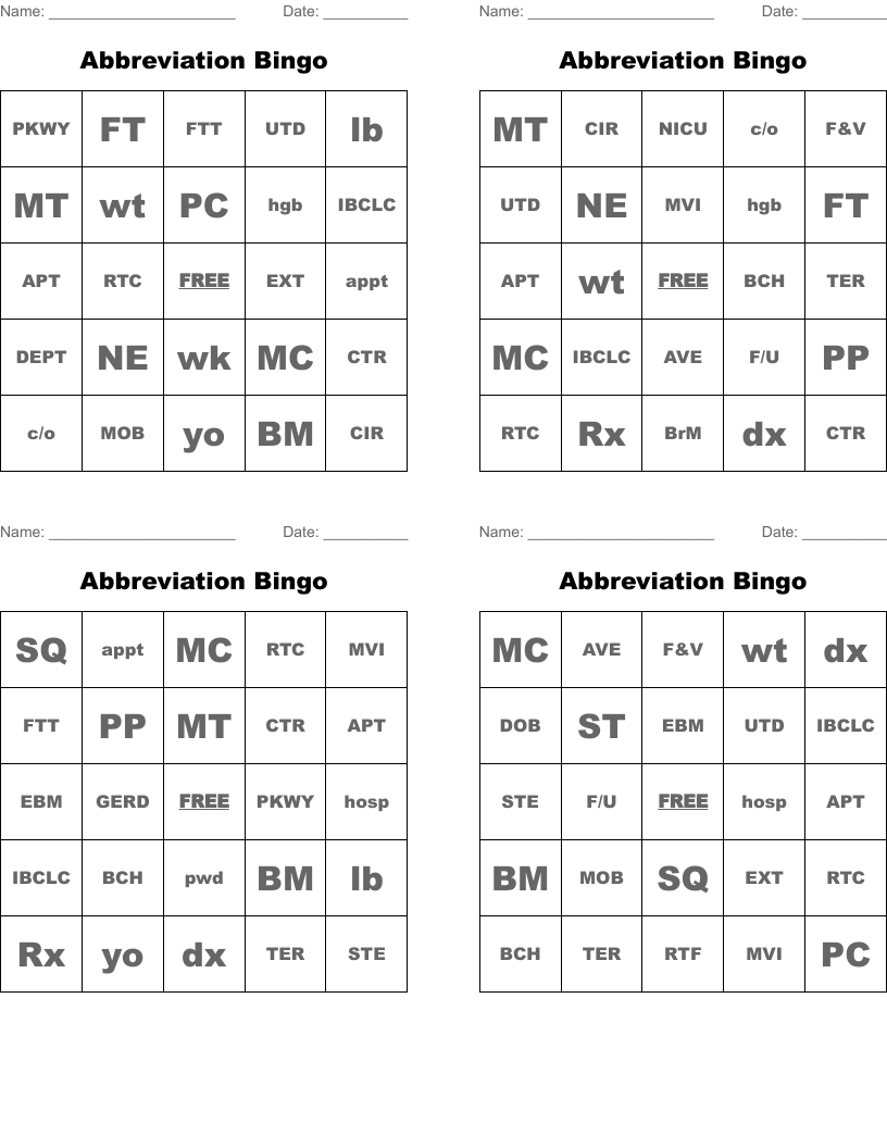 Abbreviation Bingo
