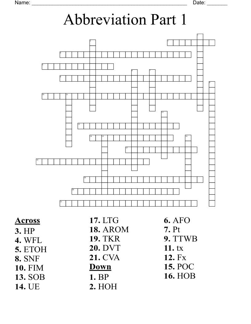 Abbreviation Part 1 Crossword