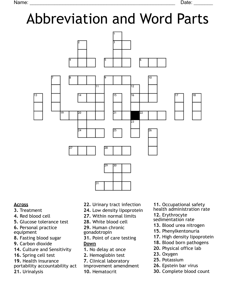 Abbreviation and Word Parts  Crossword