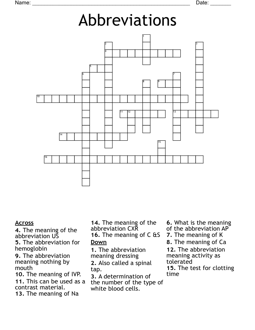 Abbreviations Crossword