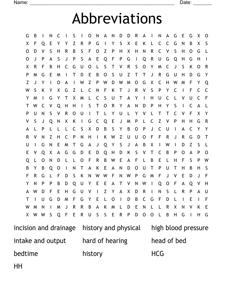 Abbreviations Word Search
