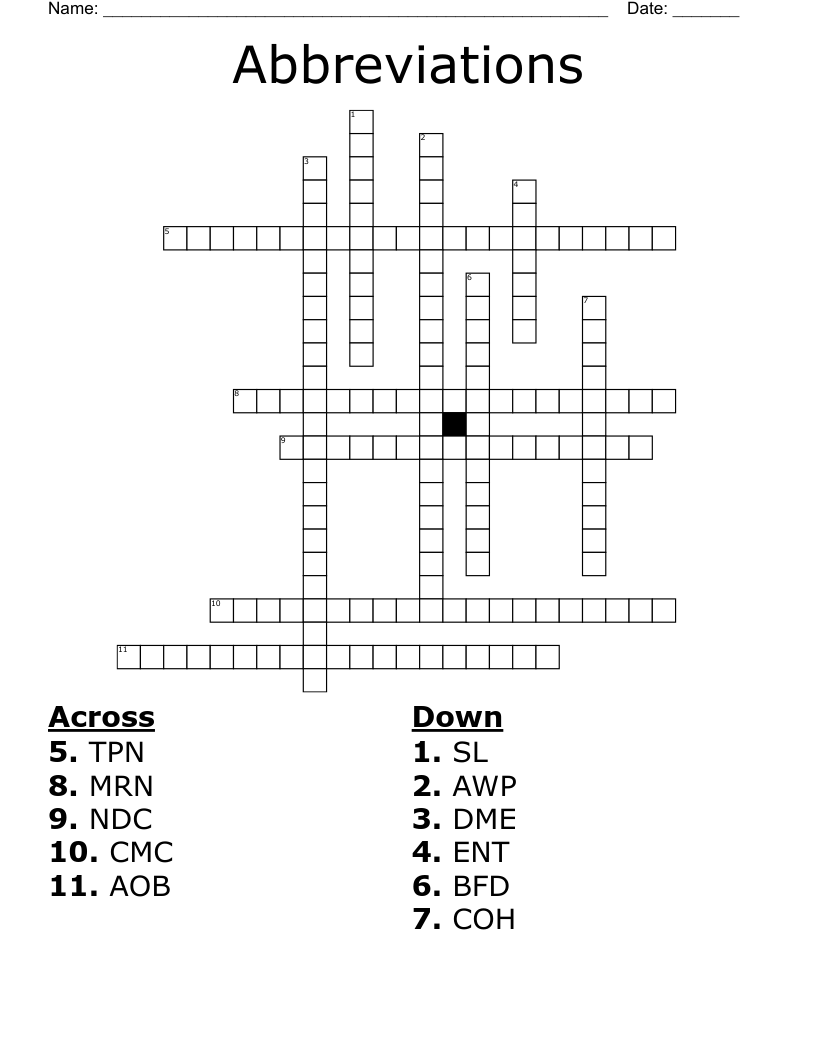 Abbreviations Crossword