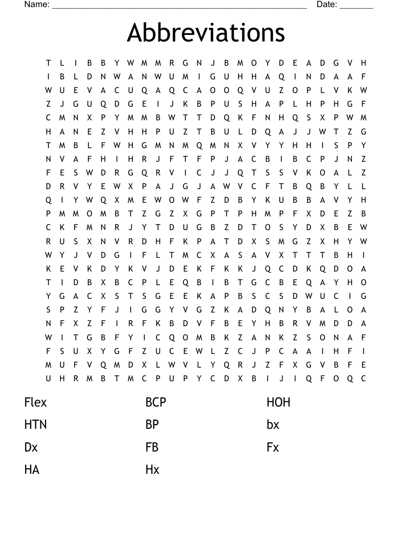 Abbreviations Word Search