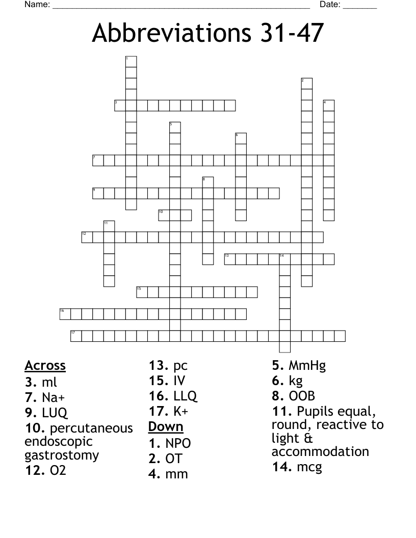 Abbreviations 31-47 Crossword