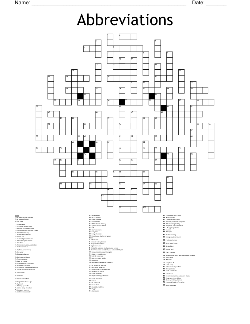 Abbreviations Crossword