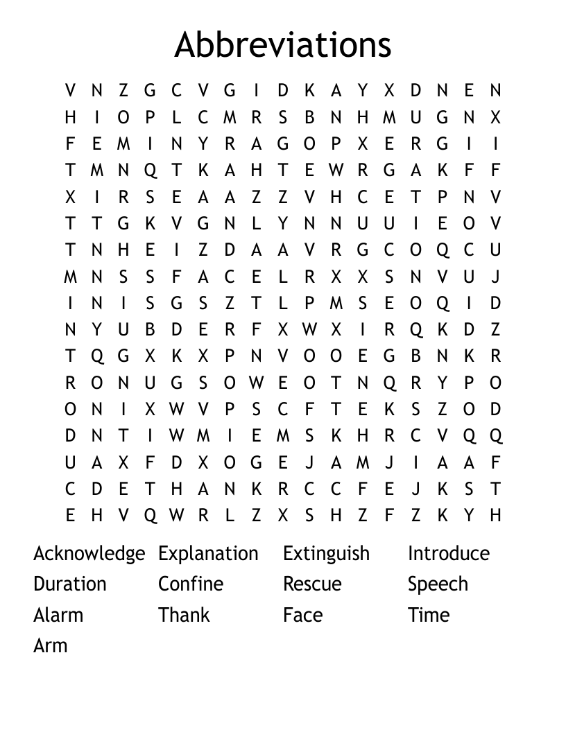 Abbreviations Word Search