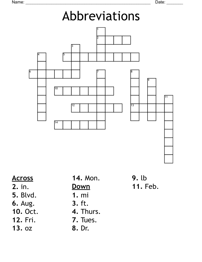 Abbreviations Crossword