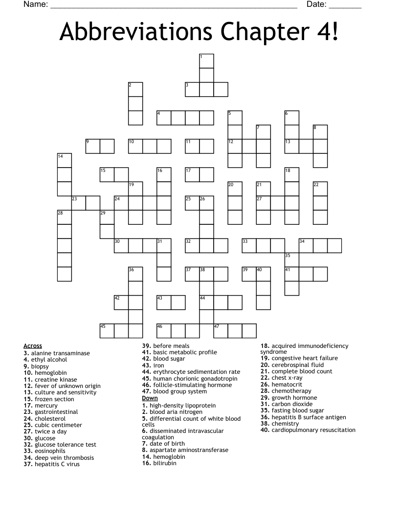Abbreviations Chapter 4! Crossword