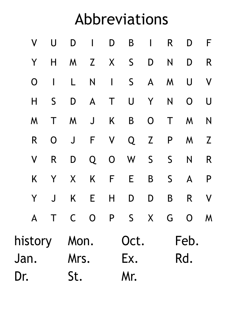 Abbreviations  Word Search