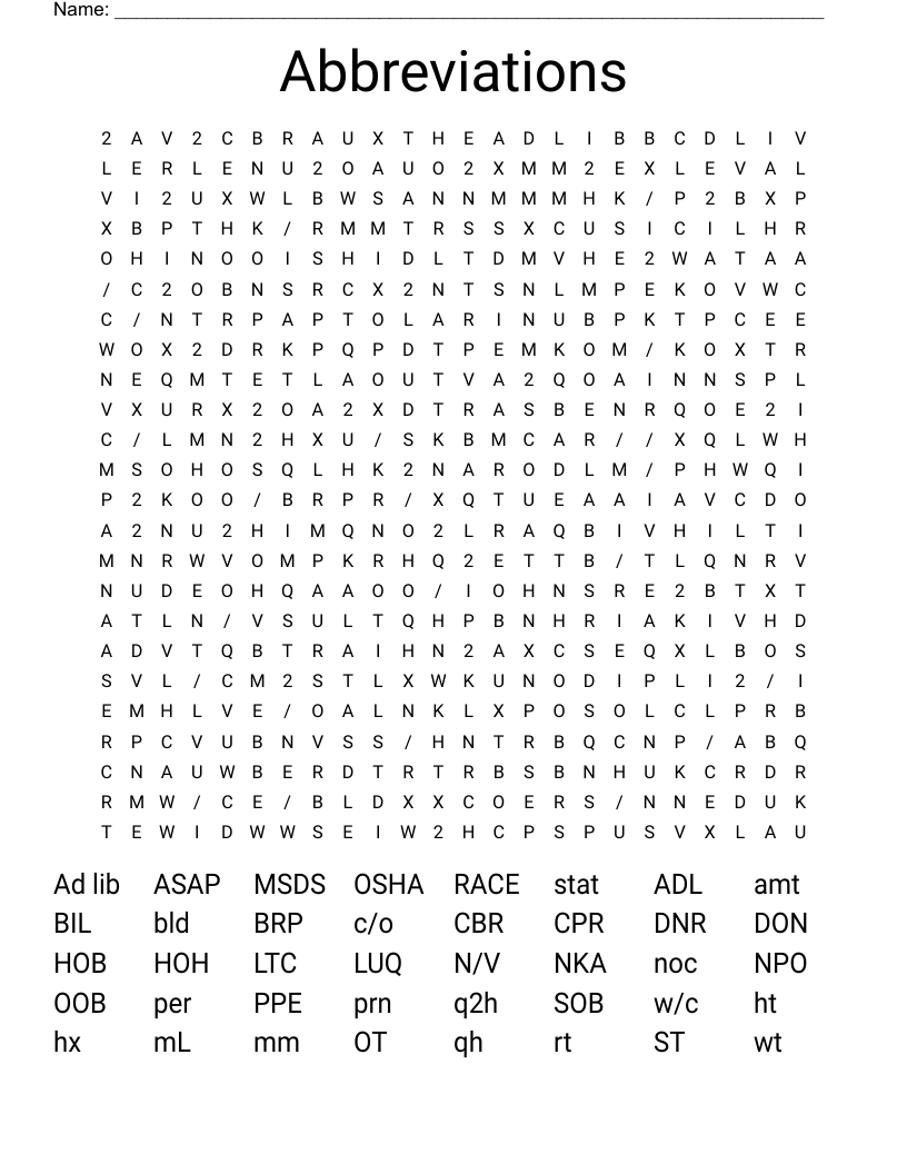 Abbreviations  Word Search