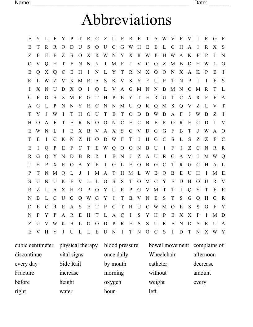 Abbreviations  Word Search