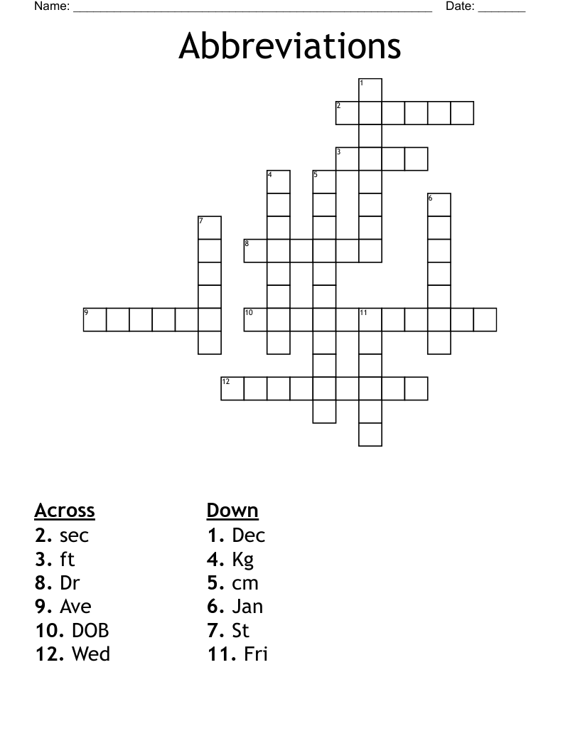 Abbreviations  Crossword
