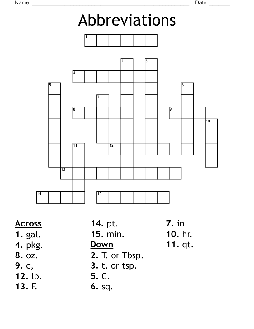 Abbreviations  Crossword