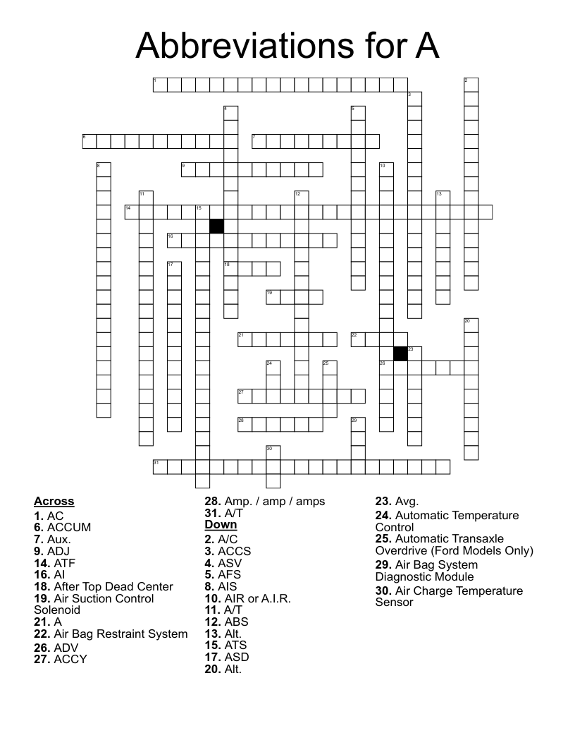 Abbreviations for A Crossword