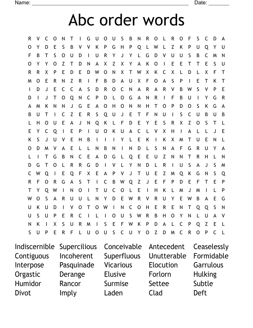 Abc order words  Word Search