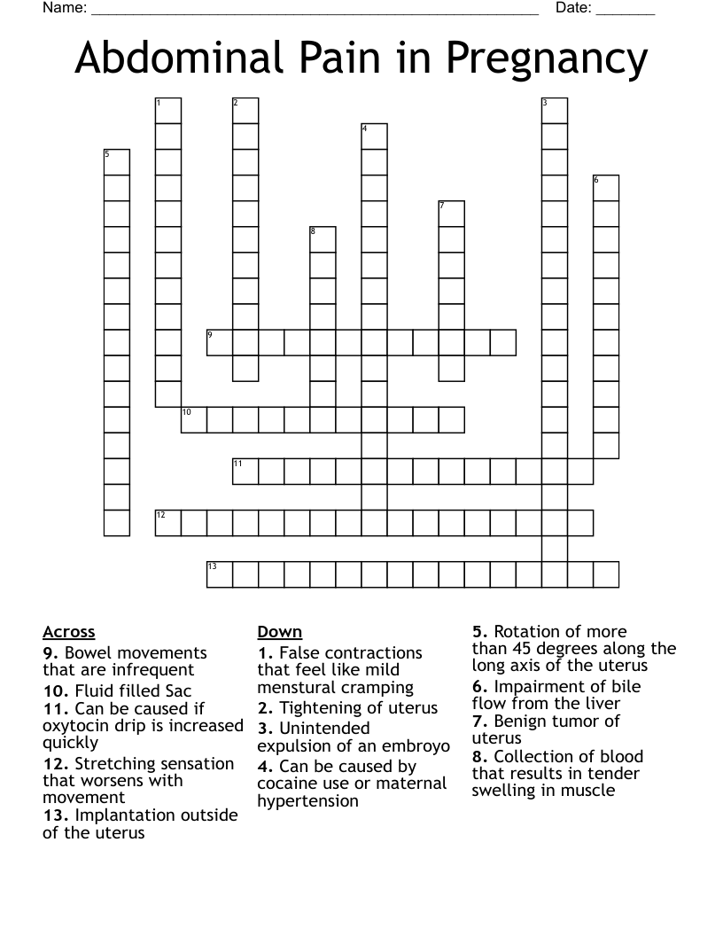Abdominal Pain in Pregnancy Crossword