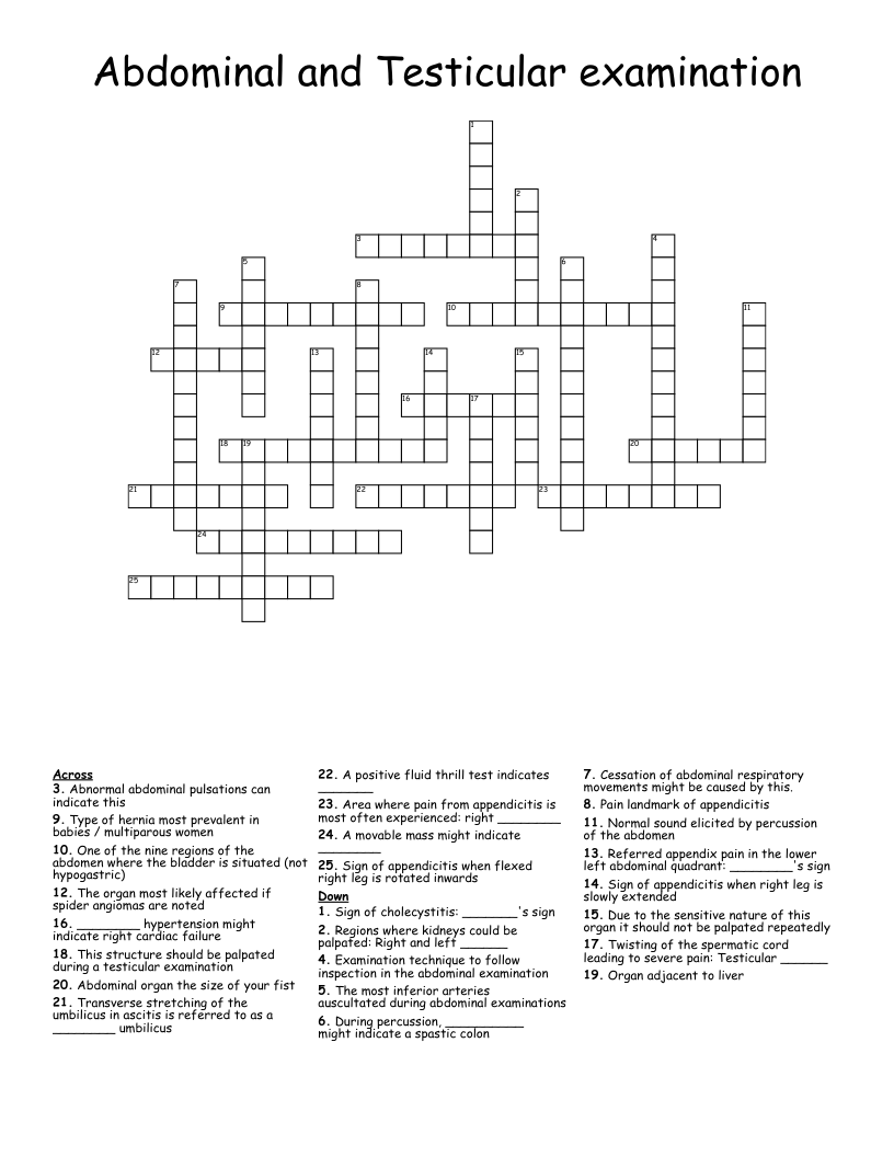 Abdominal and Testicular examination Crossword