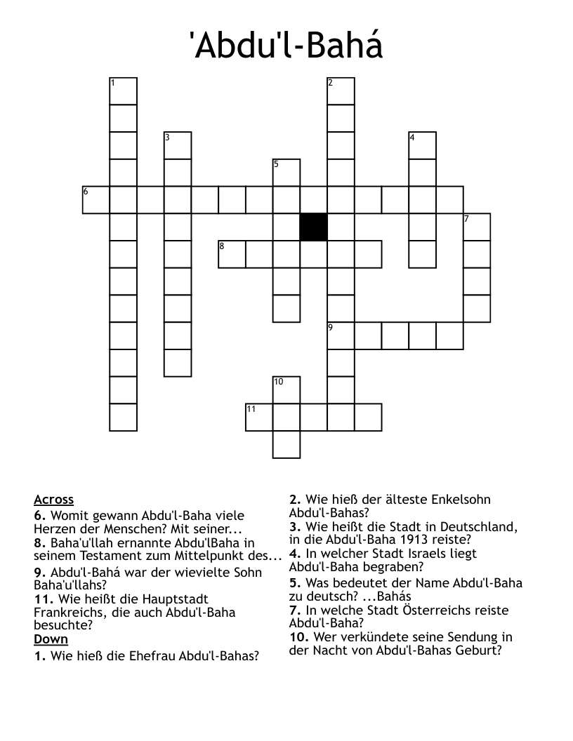 'Abdu'l-Bahá Crossword