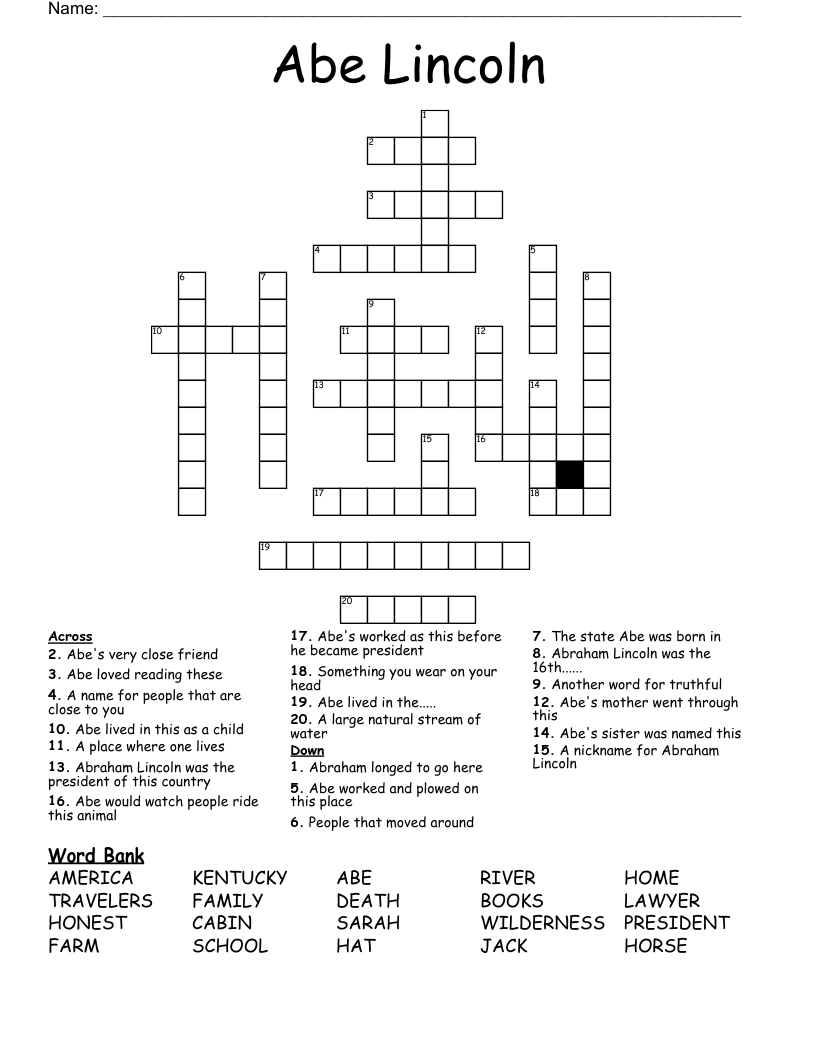 Abe Lincoln Crossword