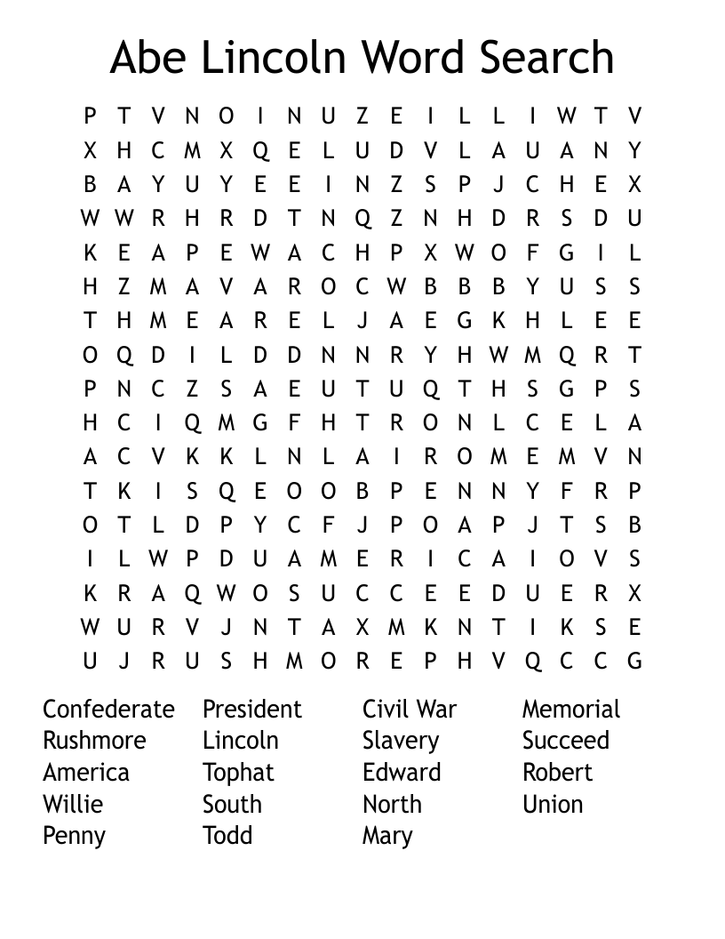 Abe Lincoln Word Search