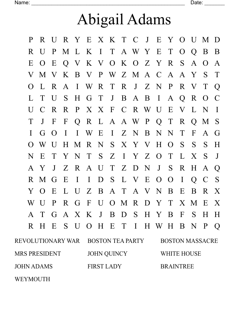 Abigail Adams  Word Search