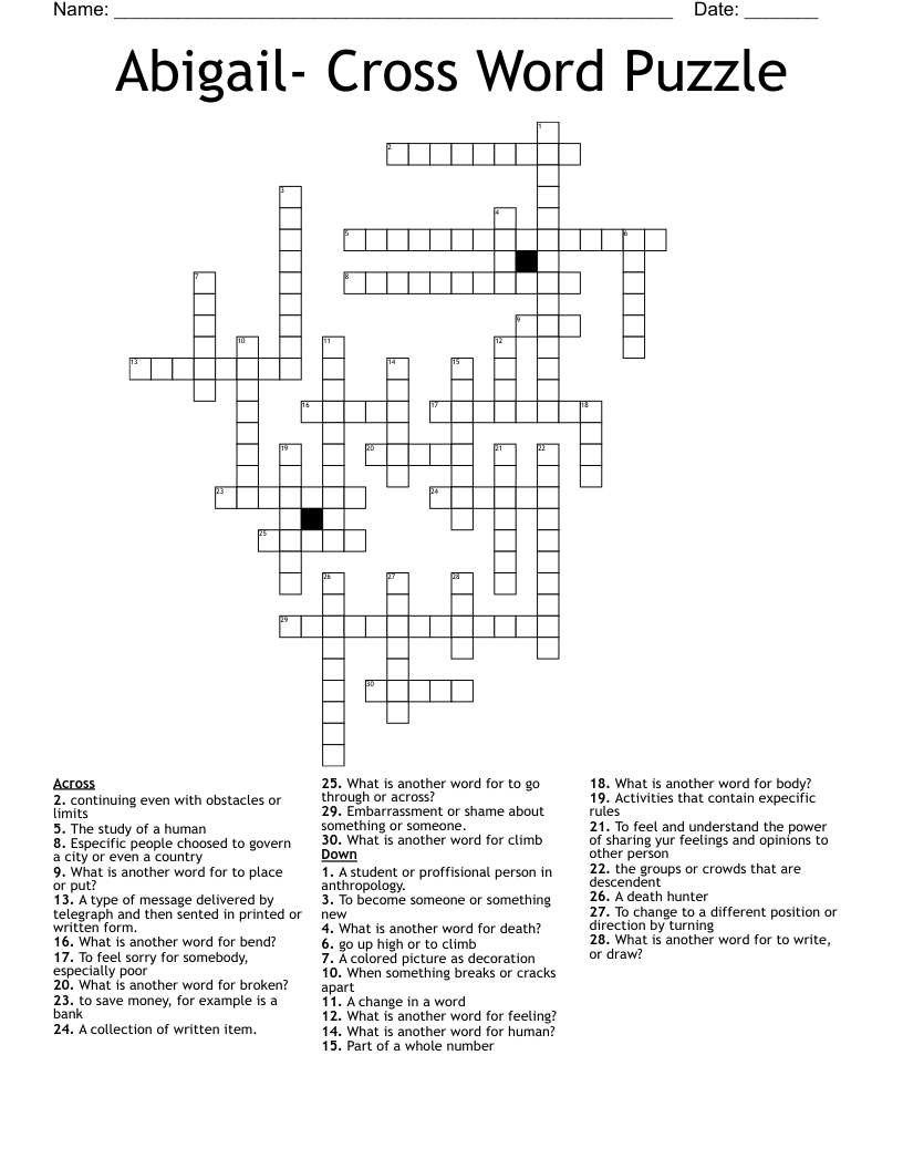 Abigail- Cross Word Puzzle