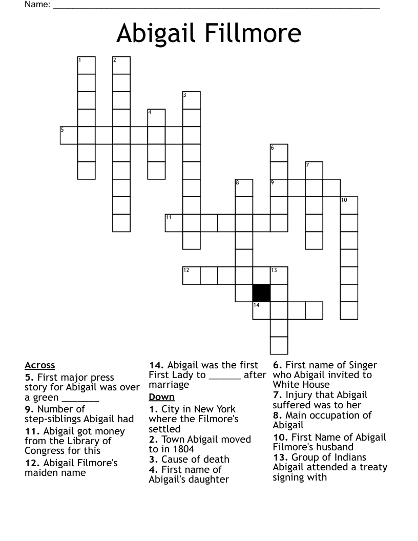 Abigail Fillmore Crossword