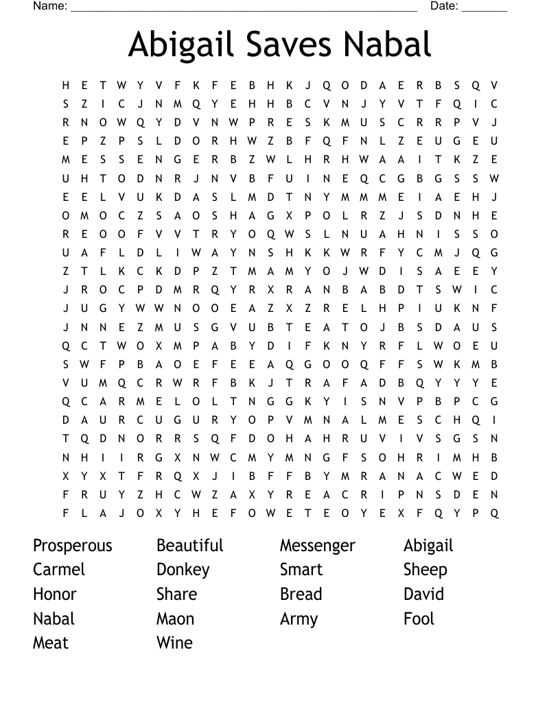 Abigail Saves Nabal Word Search
