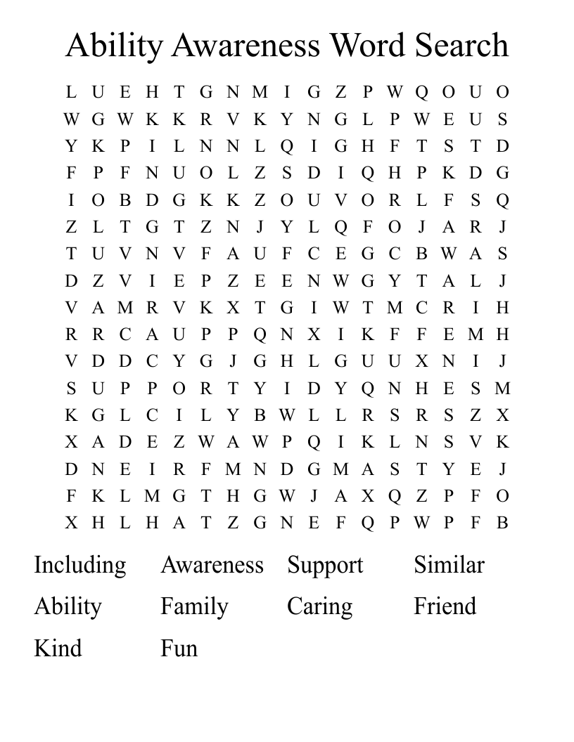 Ability Awareness Word Search 