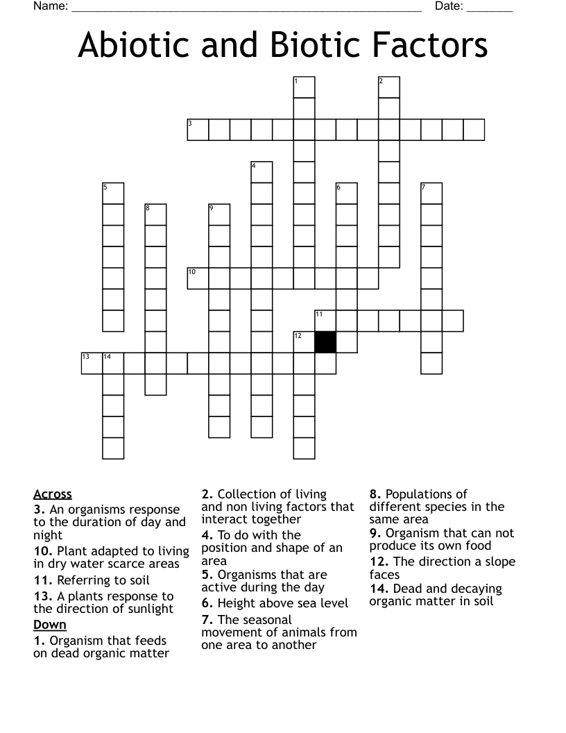 Abiotic and Biotic Factors Crossword