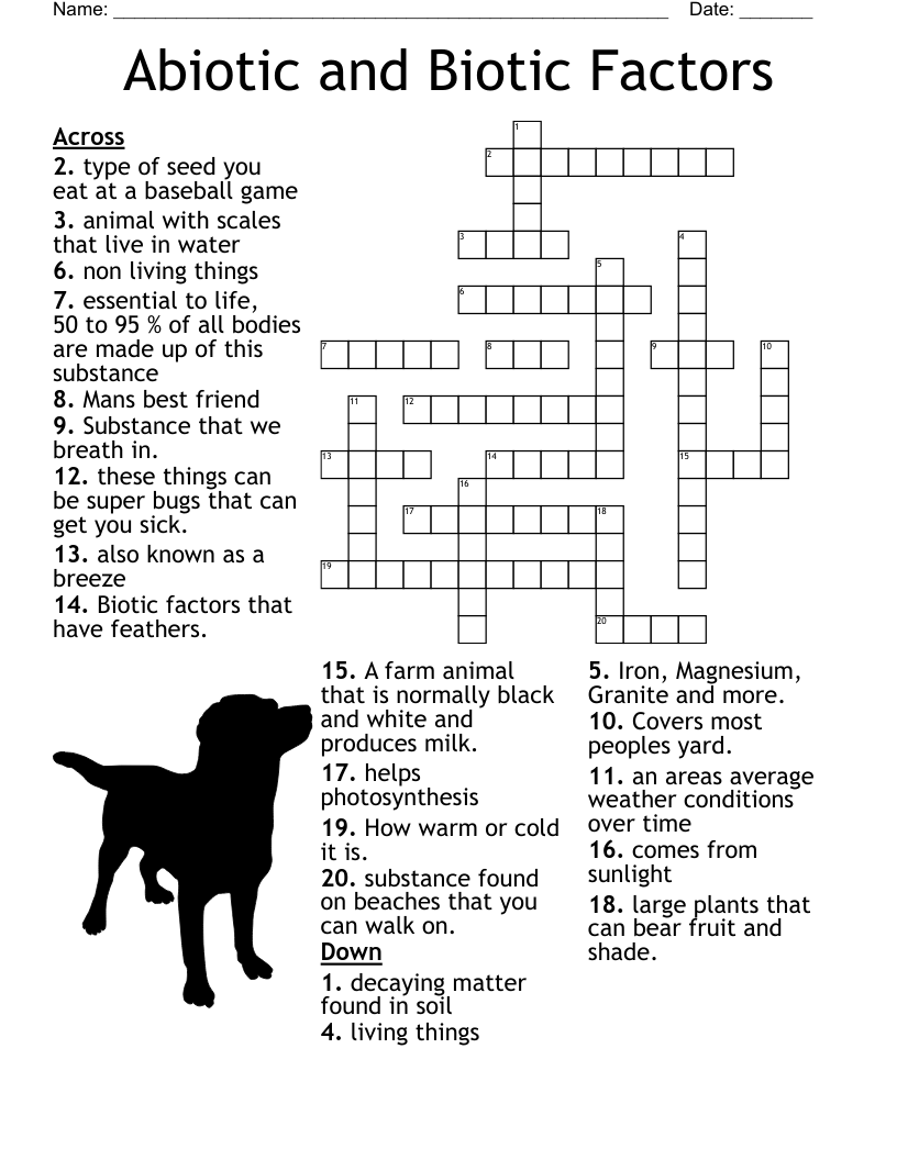 Abiotic and Biotic Factors Crossword