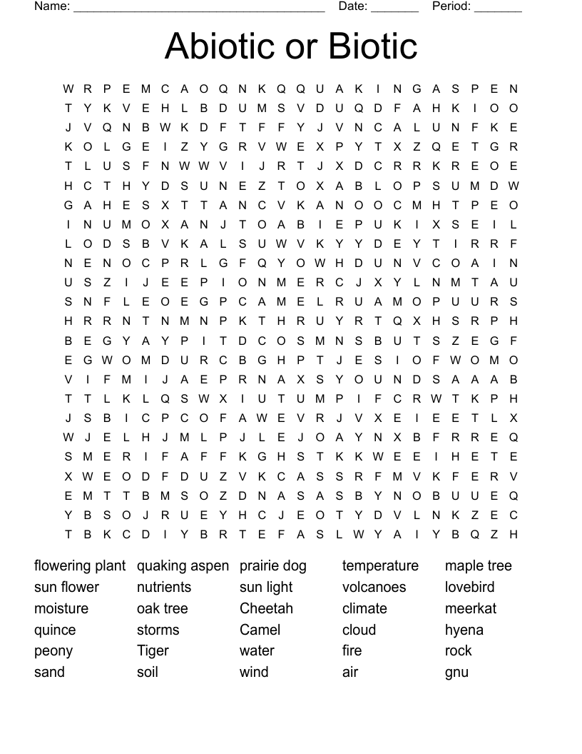 Abiotic or Biotic Word Search