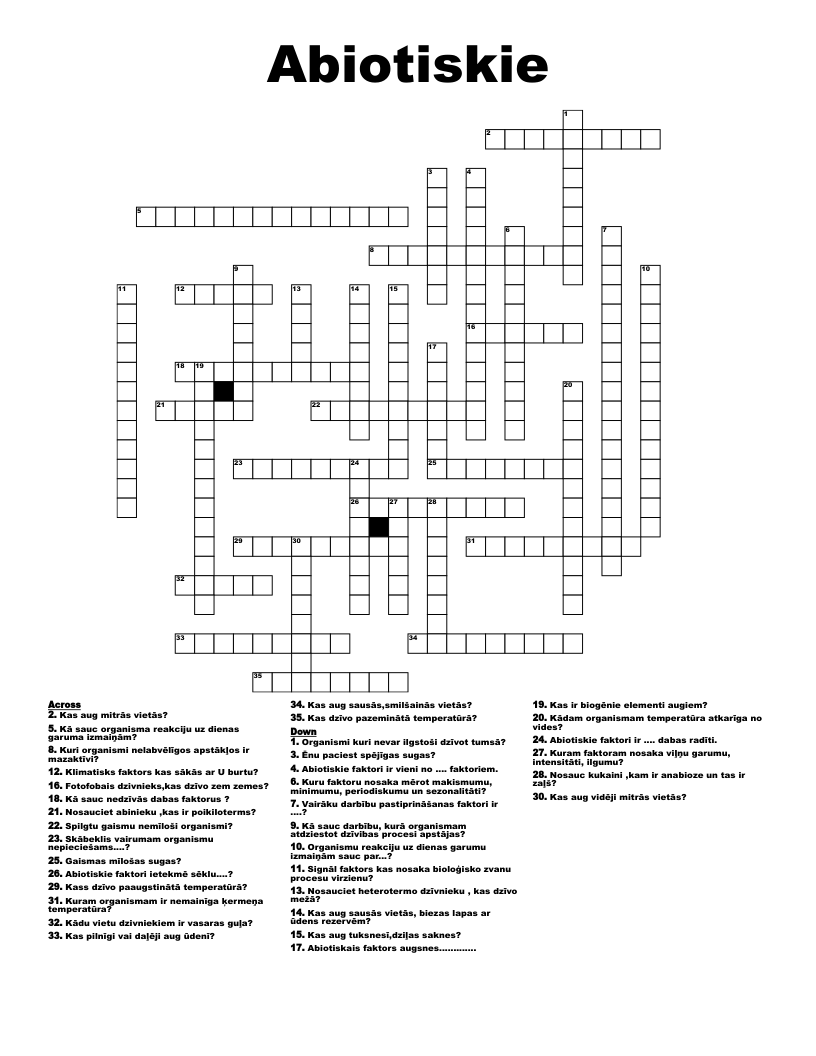 Abiotiskie Crossword