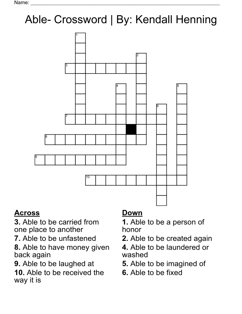 Able- Crossword | By: Kendall Henning