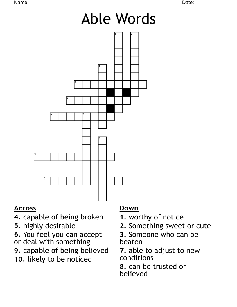 Able Words  Crossword