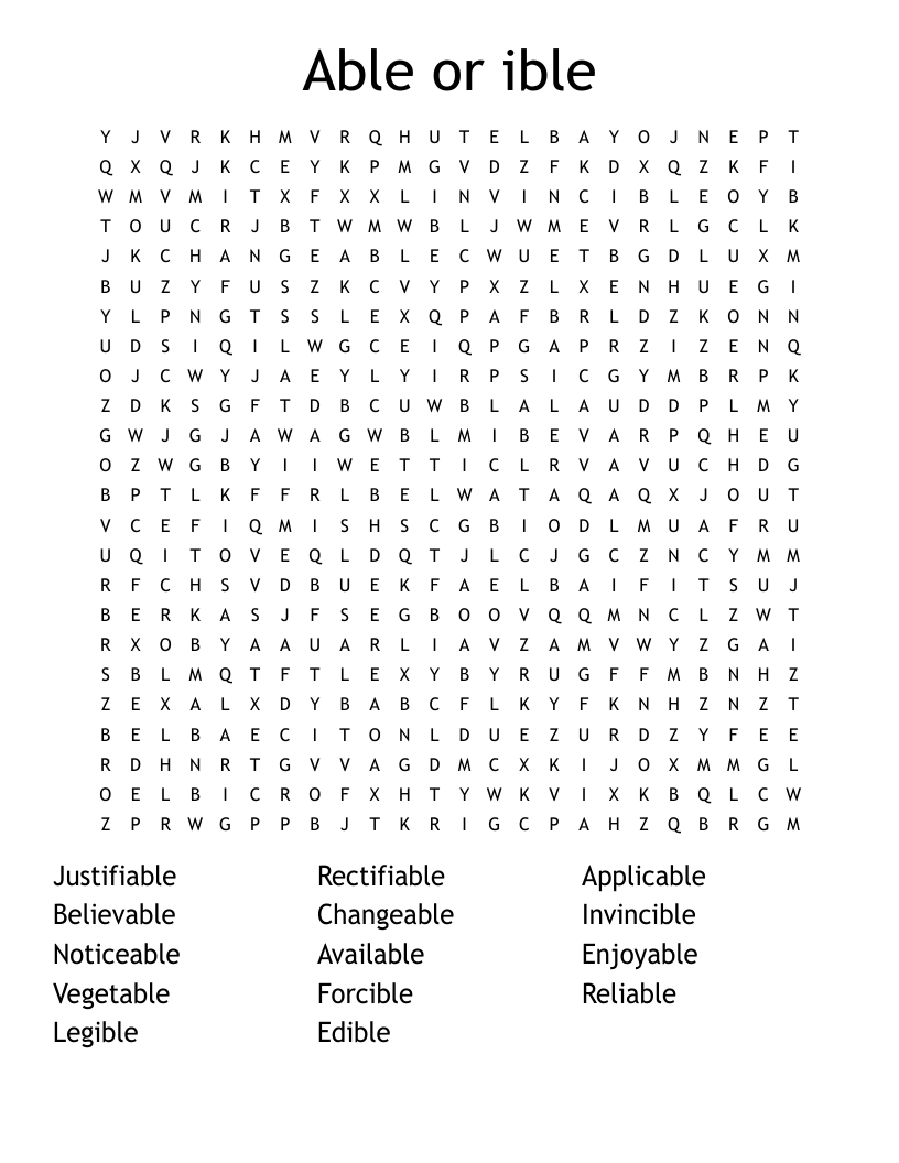 Able or ible Word Search