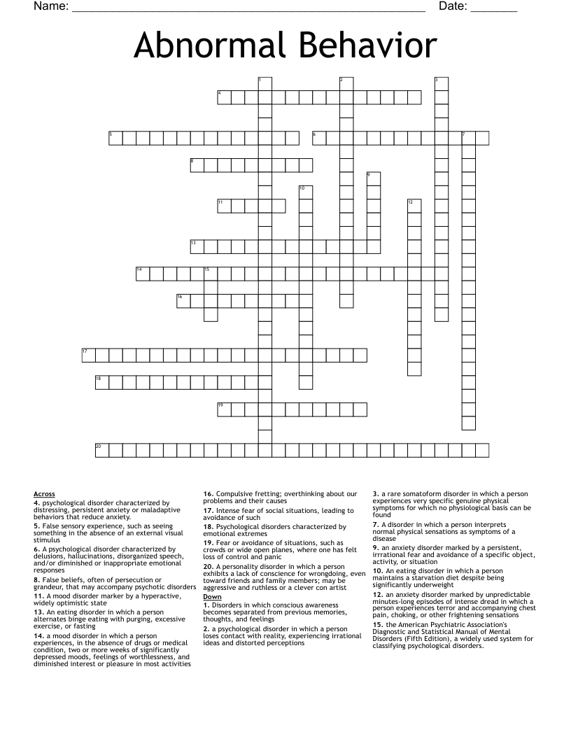 Abnormal Behavior Crossword