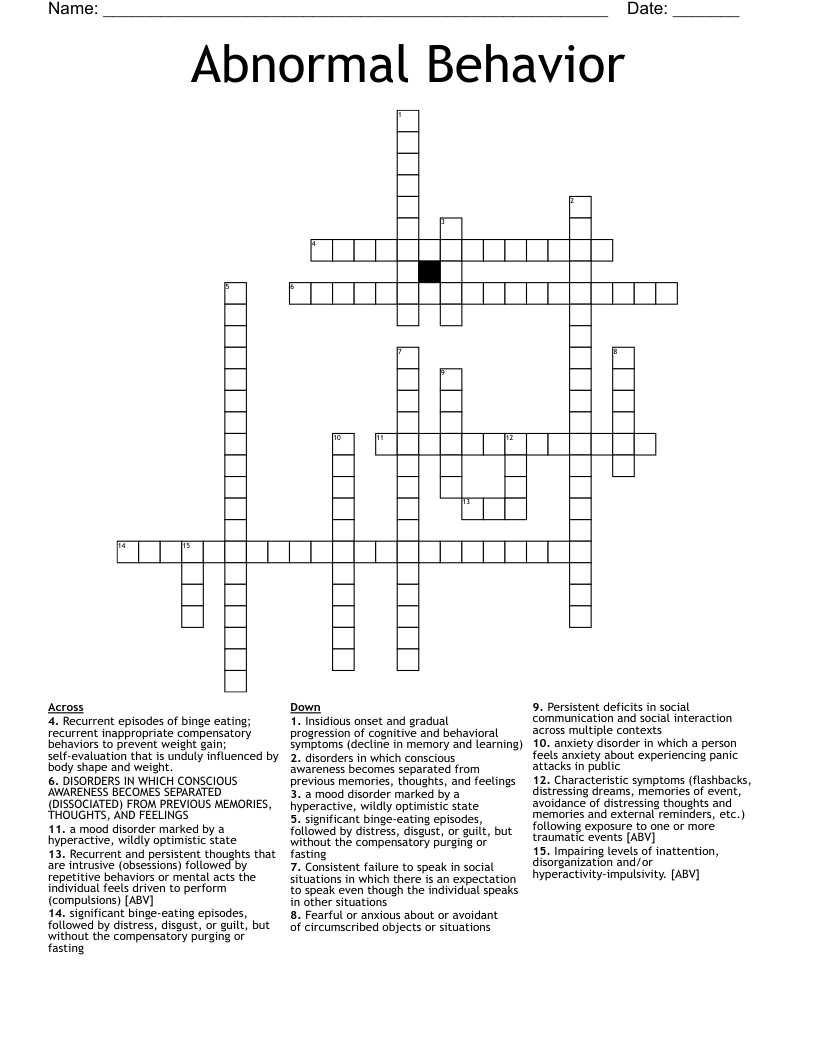 Abnormal Behavior Crossword