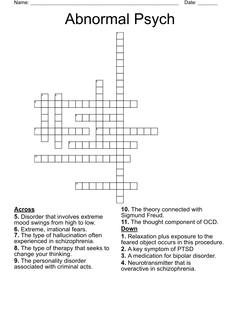 Abnormal Psych Crossword