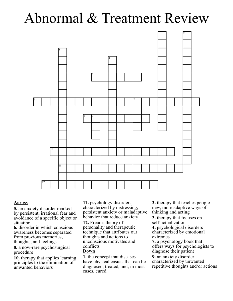 Abnormal & Treatment Review Crossword