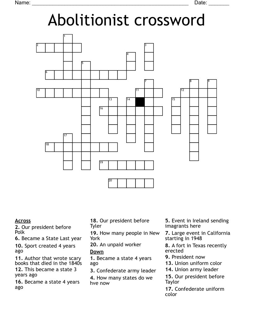 Abolitionist crossword
