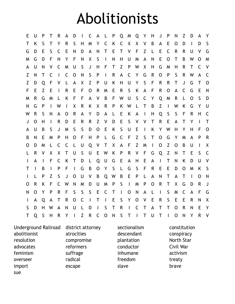 Abolitionists Word Search
