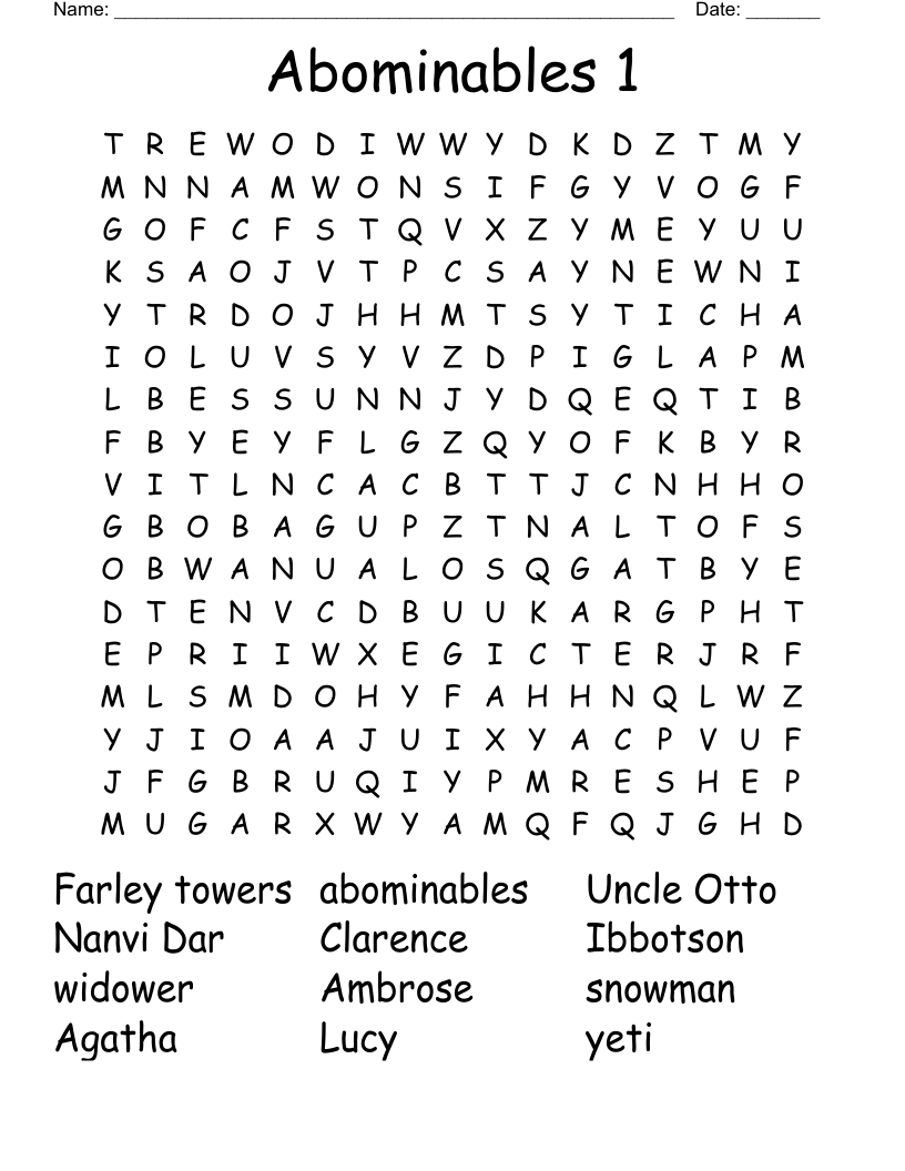 Abominables 1 Word Search