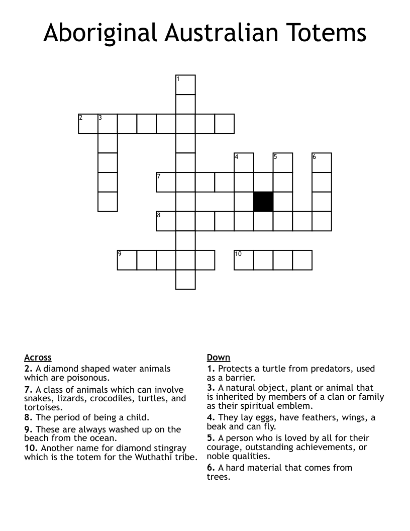 Aboriginal Australian Totems Crossword