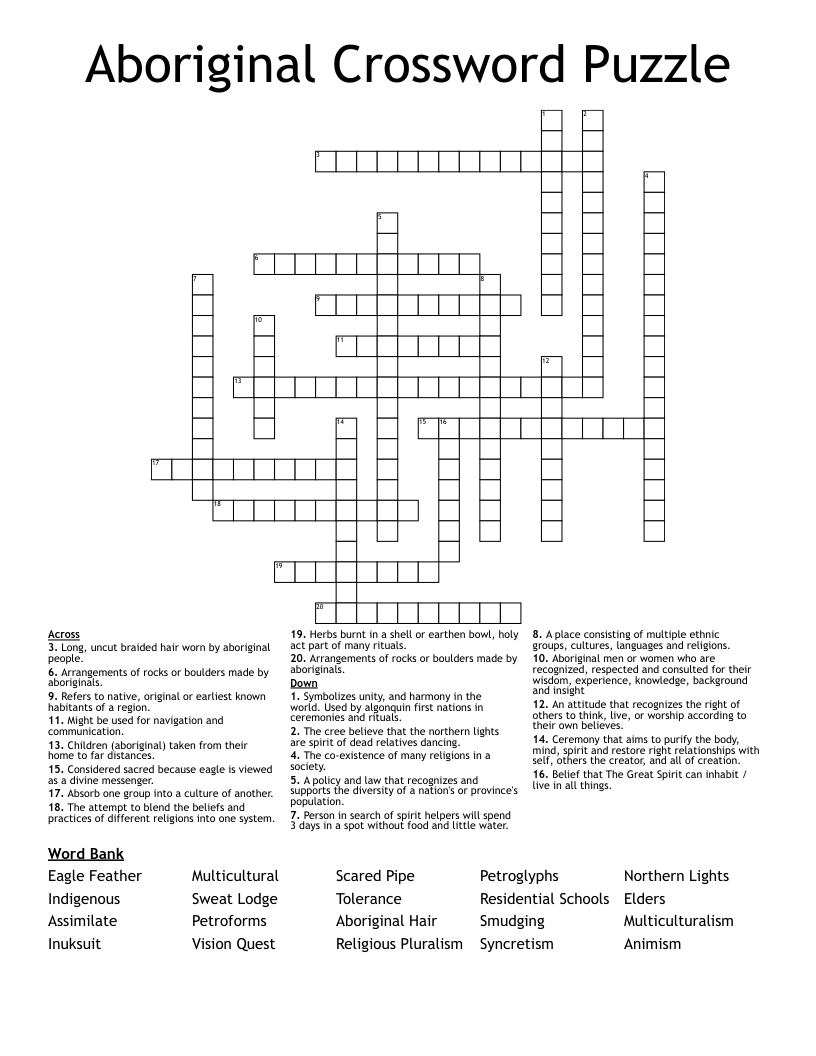 Aboriginal Crossword Puzzle