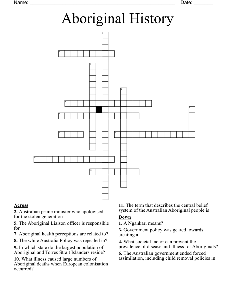Aboriginal History Crossword