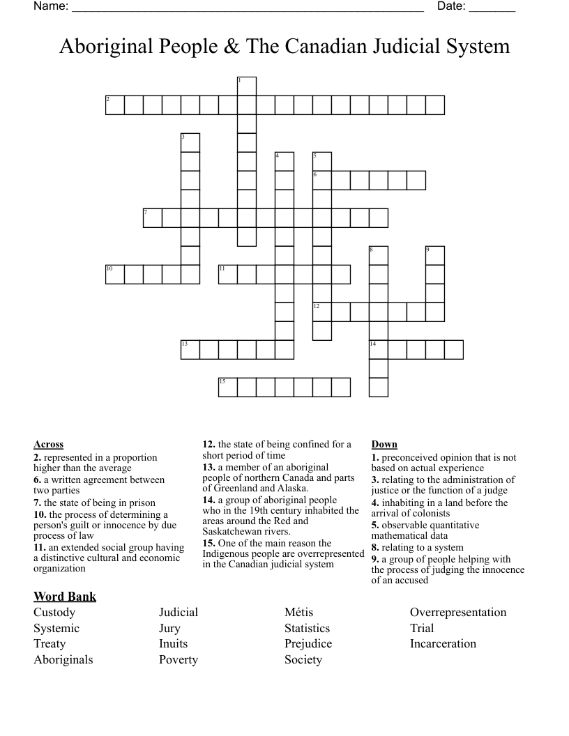Aboriginal People & The Canadian Judicial System Crossword